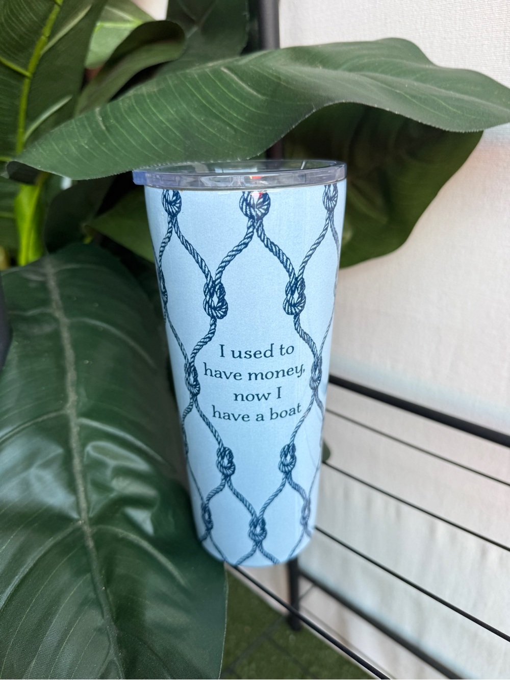 'I used to have money, now I have a boat' Nautical Knot Print Travel Tumbler